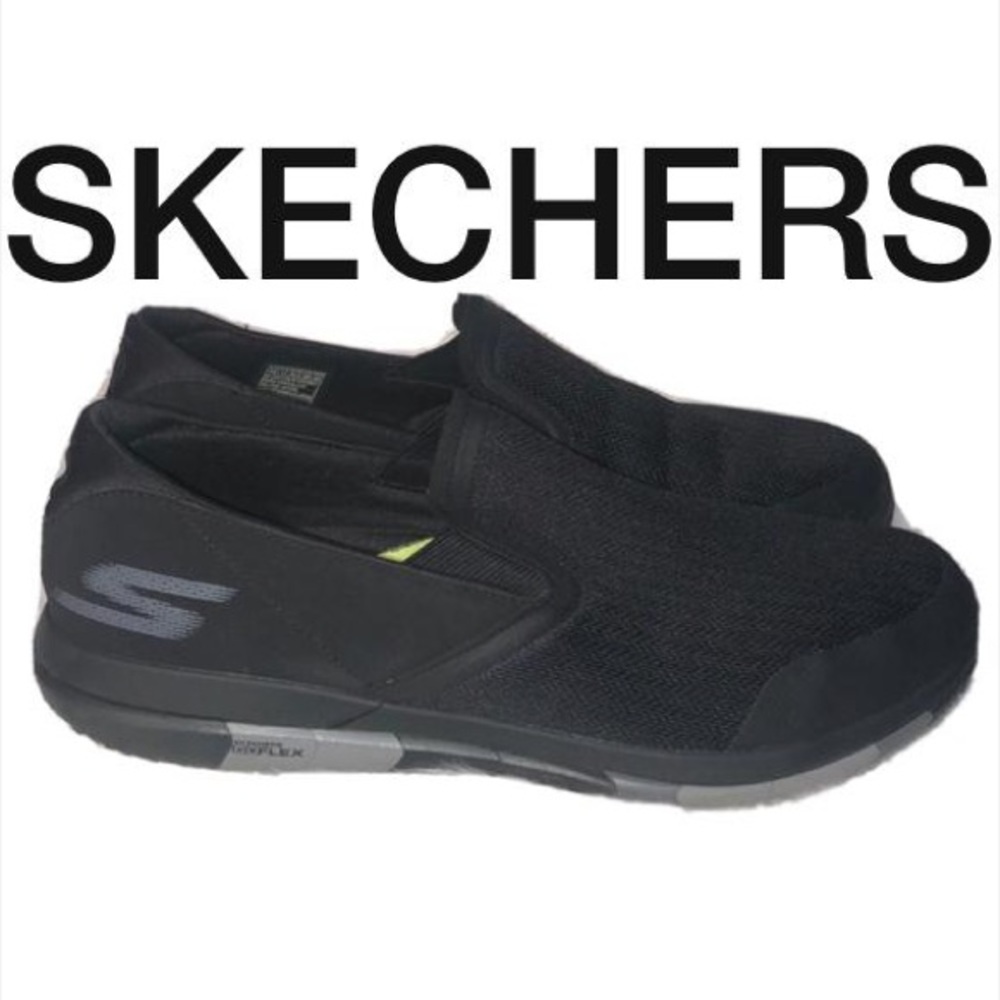 SKECHERS GOFLEX MEN BLACK TEXTILE SLIP ON TRAINERS